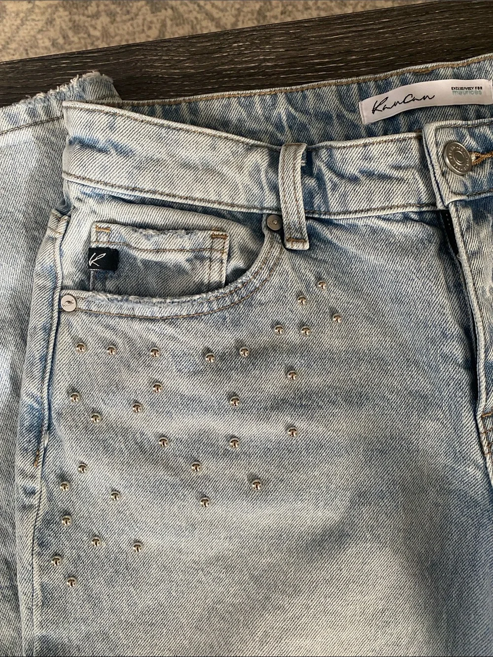 KanCan Light Blue Straight Leg Jeans with Silver Studs